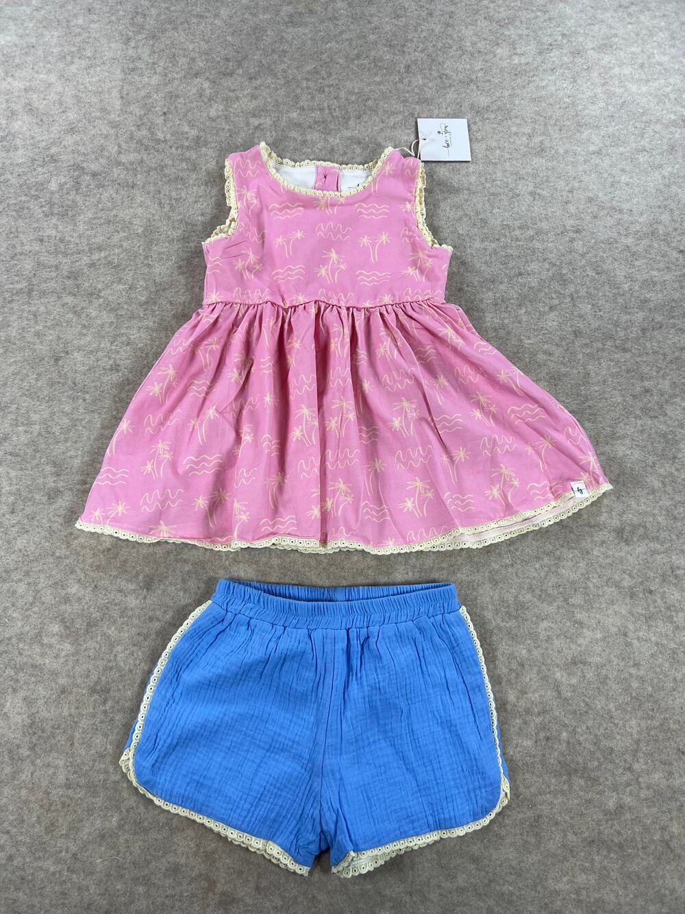 Love and Grow Pink Palms and Waves Tunic Dress Set 5y NEW